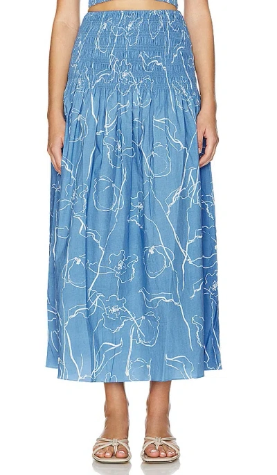 Faithfull The Brand Baia Midi Skirt In Calla Mid Blue Print