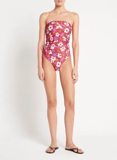 Faithfull The Brand Bandeau One Piece Swimsuit With Floral Print In Pink