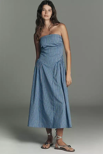 Faithfull The Brand Benetta Strapless A-line Midi Dress In Blue
