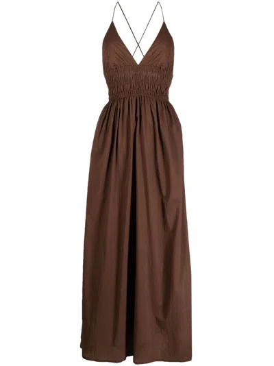 Faithfull The Brand Bisetta Organic Cotton-voile Maxi Dress In Chocolate