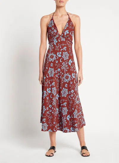 Faithfull The Brand Brown/blue Floral Halter Dress In Multi