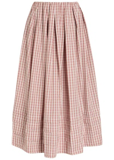 Faithfull The Brand Cales Checked Cotton Midi Skirt In Pink