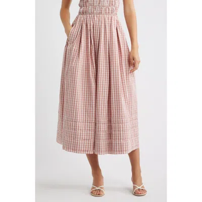 Faithfull The Brand Cales Gingham Check Cotton Midi Skirt In Neutral