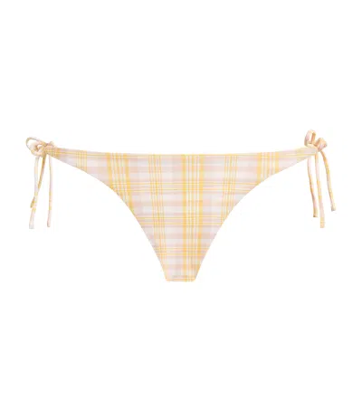 Faithfull The Brand Check Side-tie Bikini Bottoms In Yellow