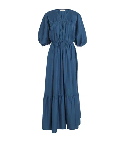 Faithfull The Brand Cotton Puff-sleeve Sigrid Maxi Dress In Blue