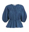 Faithfull The Brand Cotton Puff-sleeve Sigrid Top In Blue