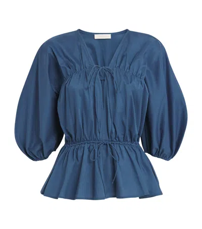 Faithfull The Brand Cotton Puff-sleeve Sigrid Top In Blue