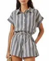 Faithfull The Brand Cyrene Wide Short Sleeves Playsuit In Antique Navy Stripe In Multi