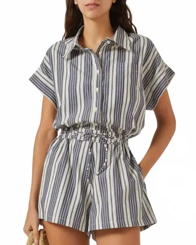 Faithfull The Brand Cyrene Wide Short Sleeves Playsuit In Antique Navy Stripe In Multi