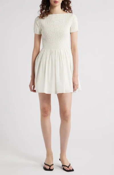 Faithfull The Brand Deboni Smocked Cotton Minidress In White
