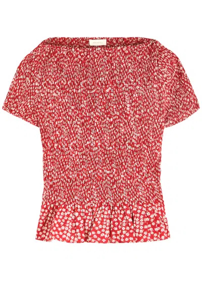 Faithfull The Brand Deboni Smocked Cotton Top In Red