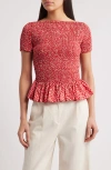 Faithfull The Brand Deboni Smocked Cotton Top In Allura Floral - Red