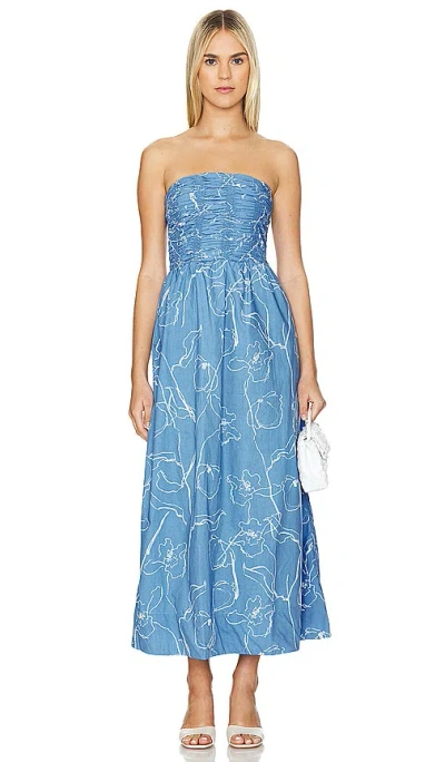 Faithfull The Brand Dominquez Midi Dress In Calla Mid Blue Print