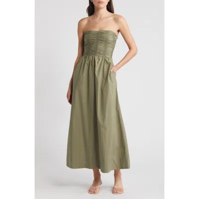 Faithfull The Brand Dominquez Strapless Midi Dress In Khaki