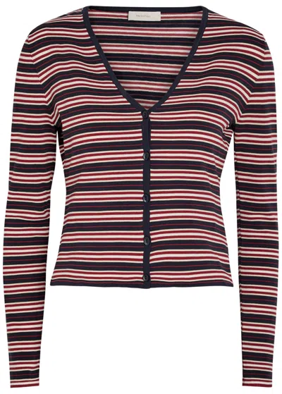 Faithfull The Brand Doris Striped Cotton-blend Cardigan In Red