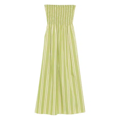 Faithfull The Brand Jamie Midi Striped Smocked Dress In Green