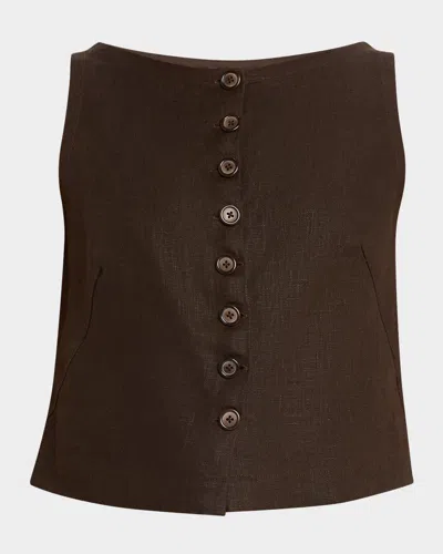 Faithfull The Brand Elia Cropped Linen Top In Coffee