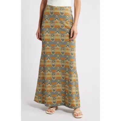 Faithfull The Brand Eliza Pattern Maxi Skirt In Ripple Green