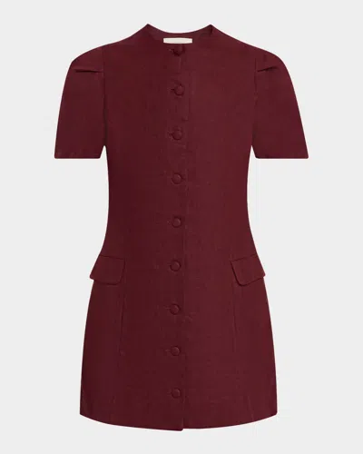 Faithfull The Brand Emma Button-front Linen Mini Dress In Red