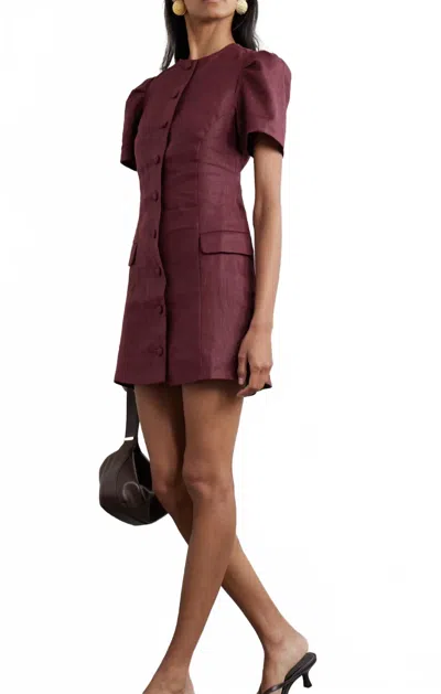 Faithfull The Brand Emma Linen Mini Dress In Bordeaux In Brown