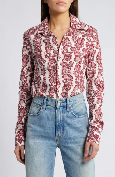 Faithfull The Brand Estelle Fitted Shirt In Striped Floral Wine