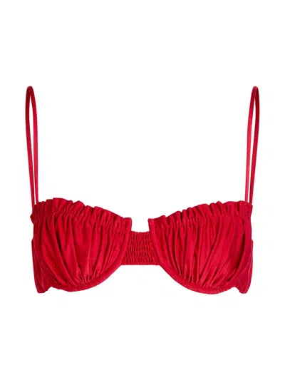 Faithfull The Brand Esterel Ruffled Bikini Top In Red