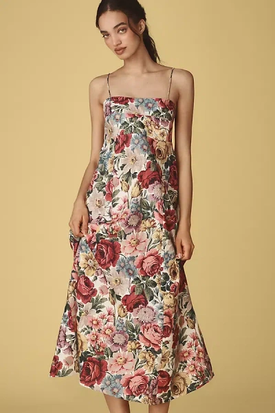 Faithfull The Brand Faithfull Sleeveless Square-neck Linen Midi Dress In Pink
