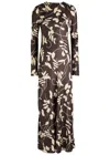 Faithfull The Brand Faroe Printed Satin Maxi Dress In Brown