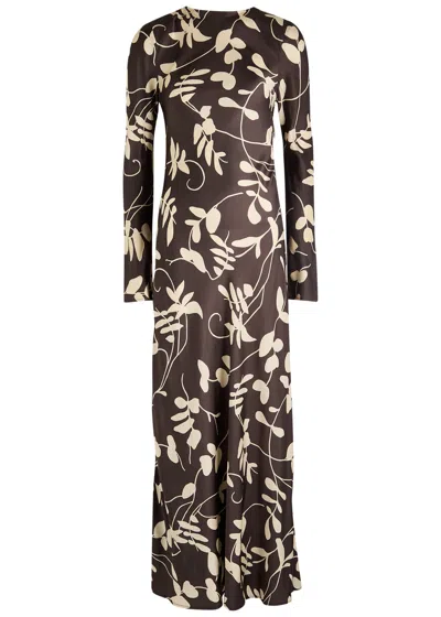 Faithfull The Brand Faroe Printed Satin Maxi Dress In Brown
