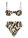 Faithfull The Brand Farrah Top Chania Bottoms Abstract-print High-waisted Bikini In Brown