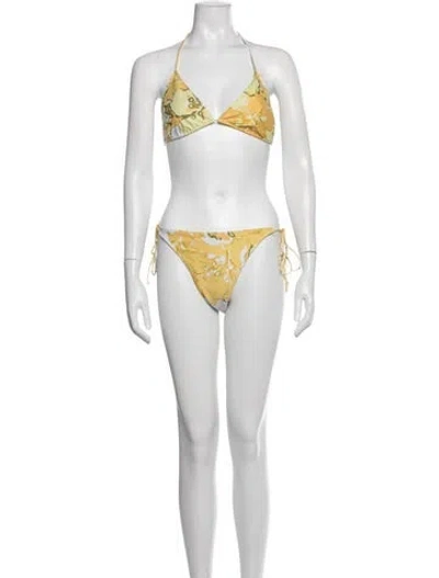 Pre-owned Faithfull The Brand Floral Print Bikini W/ Tags In Yellow
