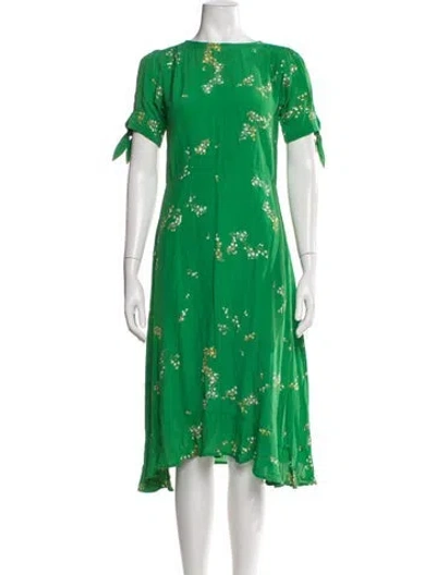 Pre-owned Faithfull The Brand Floral Print Midi Length Dress In Green