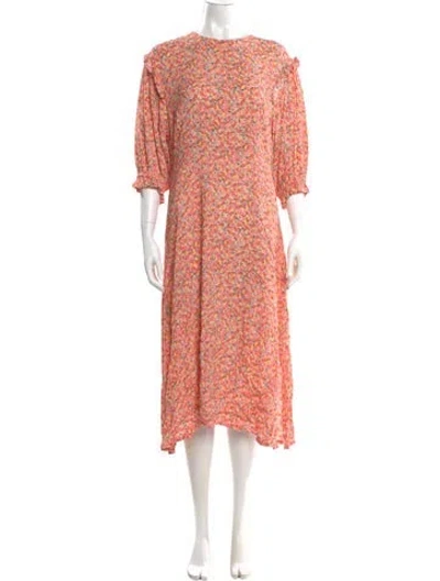 Pre-owned Faithfull The Brand Floral Print Midi Length Dress In Orange