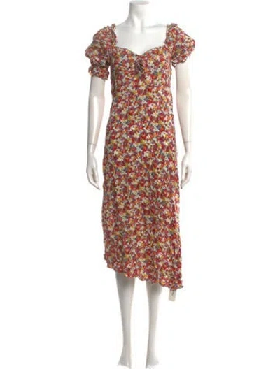 Pre-owned Faithfull The Brand Floral Print Midi Length Dress In Orange