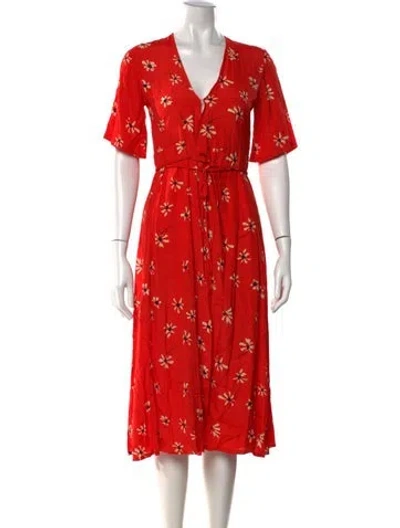 Pre-owned Faithfull The Brand Floral Print Midi Length Dress W/ Tags In Red