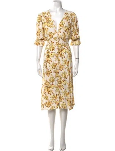 Pre-owned Faithfull The Brand Floral Print Midi Length Dress W/ Tags In White