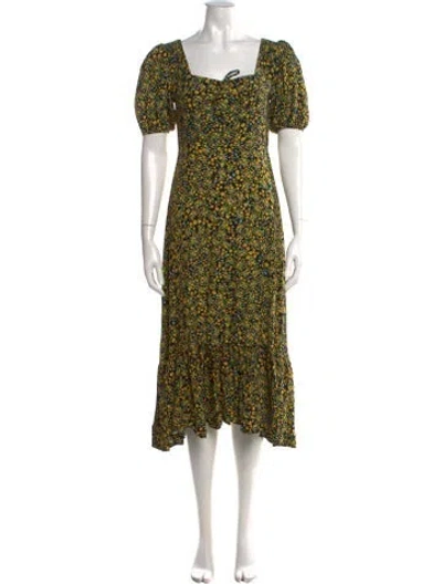 Pre-owned Faithfull The Brand Floral Print Midi Length Dress In Yellow