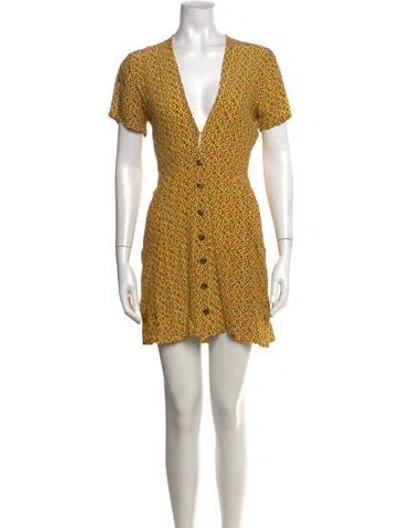 Pre-owned Faithfull The Brand Floral Print Mini Dress In Yellow