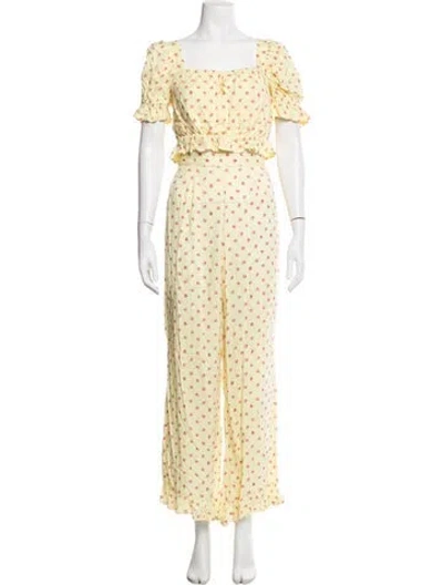 Pre-owned Faithfull The Brand Floral Print Ruffle Embellishment Pant Set In Yellow