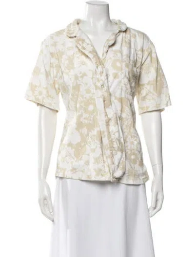Pre-owned Faithfull The Brand Floral Print Short Sleeve Blouse In White