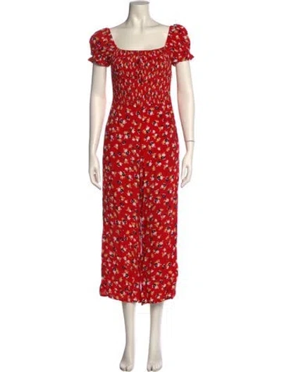 Pre-owned Faithfull The Brand Floral Print Square Neckline Jumpsuit In Red