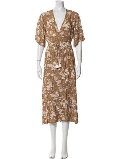 Pre-owned Faithfull The Brand Floral Print Tassel Accents Robe In Brown