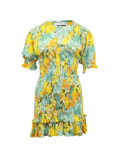 Pre-owned Faithfull The Brand Floral-print V-neck Mini Dress In Yellow