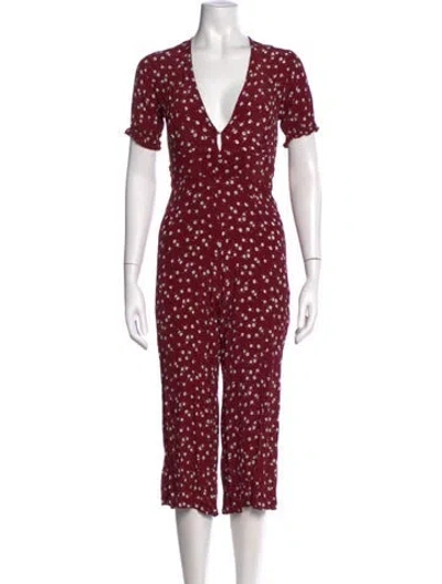 Pre-owned Faithfull The Brand Floral Print V-neck Jumpsuit In Burgundy