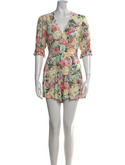 Pre-owned Faithfull The Brand Floral Print V-neck Romper W/ Tags In Yellow