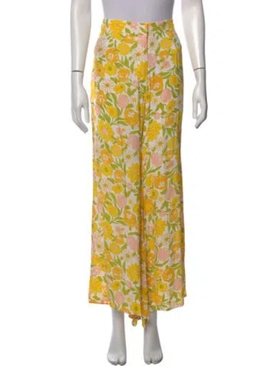 Pre-owned Faithfull The Brand Floral Print Wide Leg Pants W/ Tags In Yellow