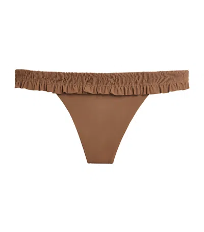 Faithfull The Brand Frilled Esterel Bikini Bottoms In Brown