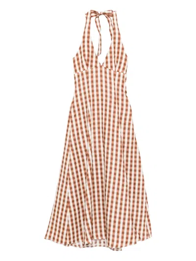Faithfull The Brand Gingham Halterneck Midi Dress In Multi
