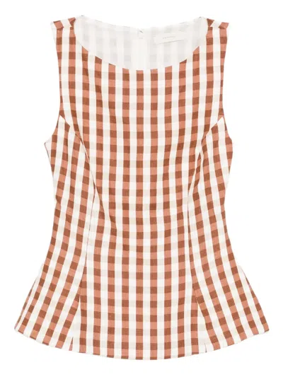 Faithfull The Brand Gingham Peplum Blouse In Brown