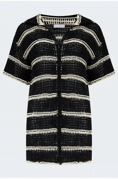 Faithfull The Brand Gioia Crochet Shirt In Black Off White